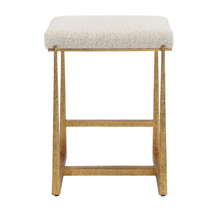 Uttermost Uttermost Midas Counter Stool With Textured Antique Iron Base And Driftwood Upholstered Seat, Plush Comfort Gold,White 53030