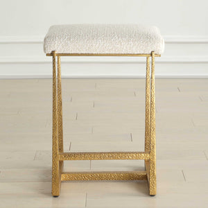 Uttermost Uttermost Midas Counter Stool With Textured Antique Iron Base And Driftwood Upholstered Seat, Plush Comfort Gold,White 53030