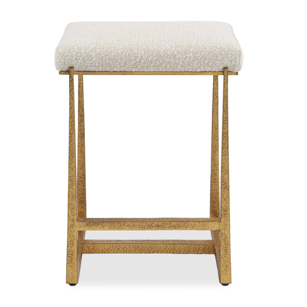 Uttermost Uttermost Midas Counter Stool With Textured Antique Iron Base And Driftwood Upholstered Seat, Plush Comfort Gold,White 53030