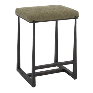 Uttermost Uttermost Midas Counter Stool With Textured Antique Iron Base And Driftwood Upholstered Seat, Plush Comfort Bronze,Green 53031