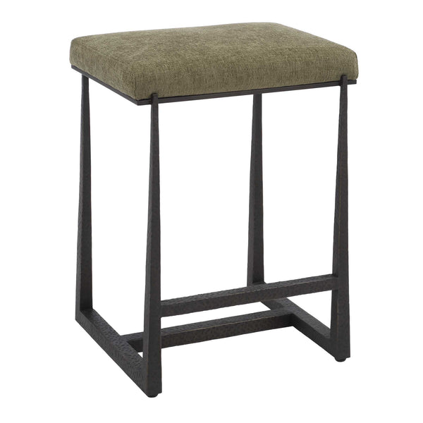 Uttermost Uttermost Midas Counter Stool With Textured Antique Iron Base And Driftwood Upholstered Seat, Plush Comfort Bronze,Green 53031