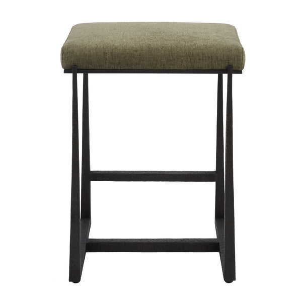 Uttermost Uttermost Midas Counter Stool With Textured Antique Iron Base And Driftwood Upholstered Seat, Plush Comfort Bronze,Green 53031