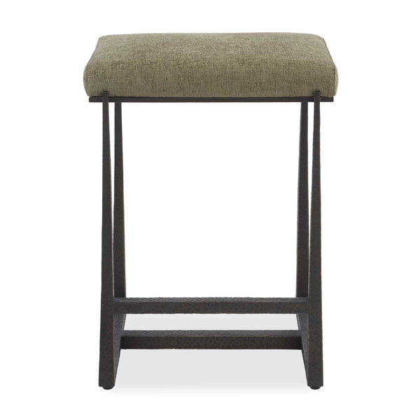Uttermost Uttermost Midas Counter Stool With Textured Antique Iron Base And Driftwood Upholstered Seat, Plush Comfort Bronze,Green 53031