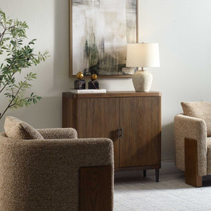 Uttermost Uttermost Pinstripe Tambour 2 Door Cabinet In Light Walnut Mango Wood With Matte Black Pulls & Legs 50256