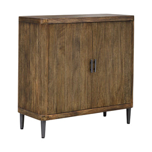 Uttermost Uttermost Pinstripe Tambour 2 Door Cabinet In Light Walnut Mango Wood With Matte Black Pulls & Legs 50256
