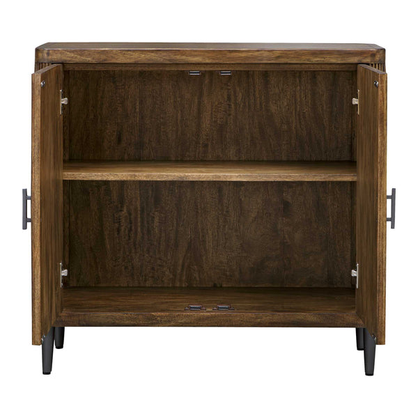 Uttermost Uttermost Pinstripe Tambour 2 Door Cabinet In Light Walnut Mango Wood With Matte Black Pulls & Legs 50256