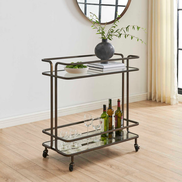 Uttermost Uttermost Erivo Bronze Bar Cart With Tempered Glass Top, Antique Mirrored Shelf & Locking Casters 50281