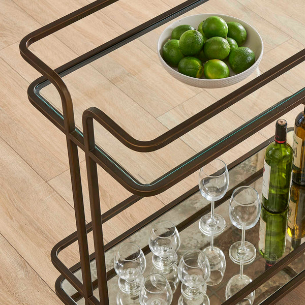 Uttermost Uttermost Erivo Bronze Bar Cart With Tempered Glass Top, Antique Mirrored Shelf & Locking Casters 50281