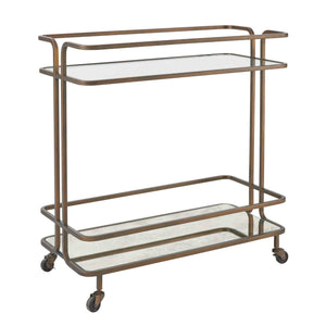 Uttermost Uttermost Erivo Bronze Bar Cart With Tempered Glass Top, Antique Mirrored Shelf & Locking Casters 50281