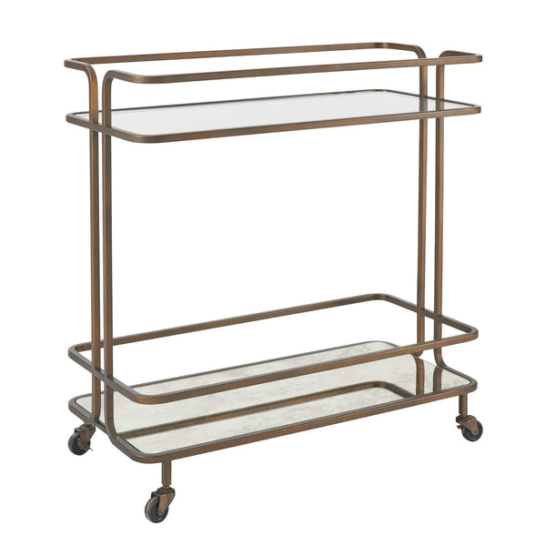 Uttermost Uttermost Erivo Bronze Bar Cart With Tempered Glass Top, Antique Mirrored Shelf & Locking Casters 50281