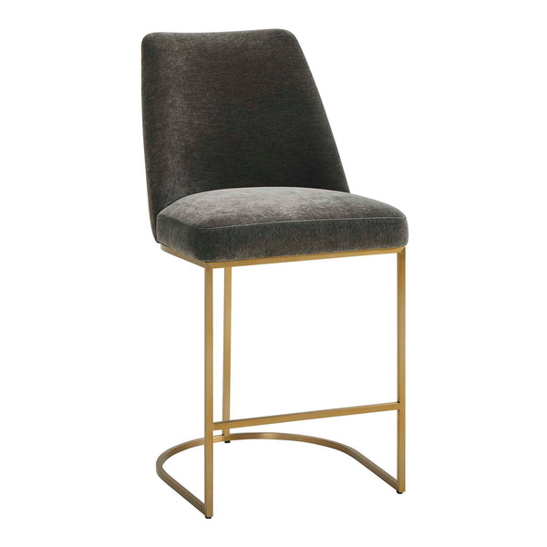 Uttermost Uttermost Hanni Charcoal Counter Stool — Plush Velvet Seat, Brass-Plated Steel Frame, Modern Ergonomic Design 53028