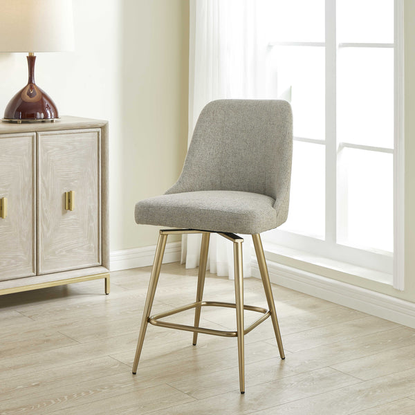 Uttermost Uttermost Bramwell Heathered Taupe Upholstered Counter Stool With Swivel-Return & Brushed Gold Base 53026