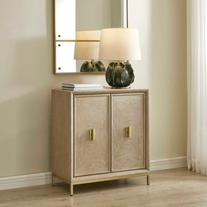 Uttermost Uttermost Alessia Cerused Oak 2-Door Cabinet With Brass Pulls & Tapered Legs, Modern Storage Elegance 50253