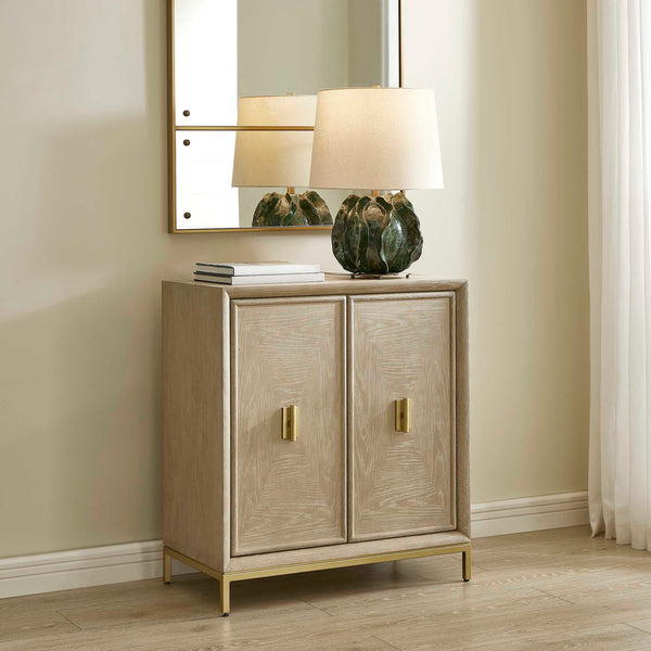 Uttermost Uttermost Alessia Cerused Oak 2-Door Cabinet With Brass Pulls & Tapered Legs, Modern Storage Elegance 50253