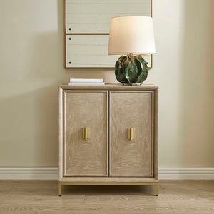Uttermost Uttermost Alessia Cerused Oak 2-Door Cabinet With Brass Pulls & Tapered Legs, Modern Storage Elegance 50253
