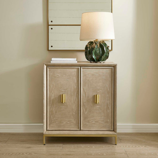Uttermost Uttermost Alessia Cerused Oak 2-Door Cabinet With Brass Pulls & Tapered Legs, Modern Storage Elegance 50253