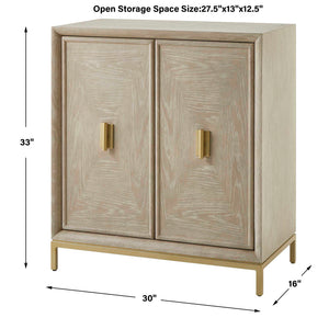 Uttermost Uttermost Alessia Cerused Oak 2-Door Cabinet With Brass Pulls & Tapered Legs, Modern Storage Elegance 50253