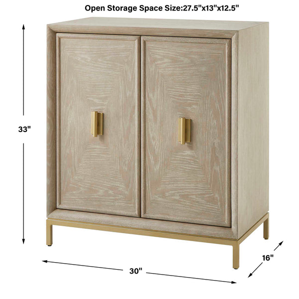 Uttermost Uttermost Alessia Cerused Oak 2-Door Cabinet With Brass Pulls & Tapered Legs, Modern Storage Elegance 50253