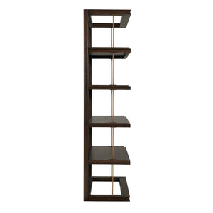 Uttermost Kai Dark Walnut Etagere With Gold Accents - 5 Open Shelves & Mirrored Back For Elegance Brass,Woodtone Oak Wood,Mdf,Mirror,Iron 50229