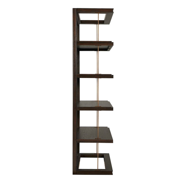 Uttermost Kai Dark Walnut Etagere With Gold Accents - 5 Open Shelves & Mirrored Back For Elegance Brass,Woodtone Oak Wood,Mdf,Mirror,Iron 50229