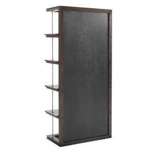 Uttermost Kai Dark Walnut Etagere With Gold Accents - 5 Open Shelves & Mirrored Back For Elegance Brass,Woodtone Oak Wood,Mdf,Mirror,Iron 50229