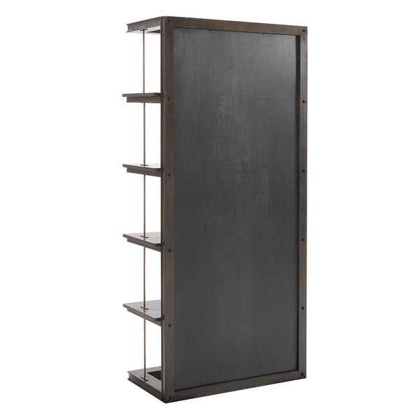 Uttermost Kai Dark Walnut Etagere With Gold Accents - 5 Open Shelves & Mirrored Back For Elegance Brass,Woodtone Oak Wood,Mdf,Mirror,Iron 50229