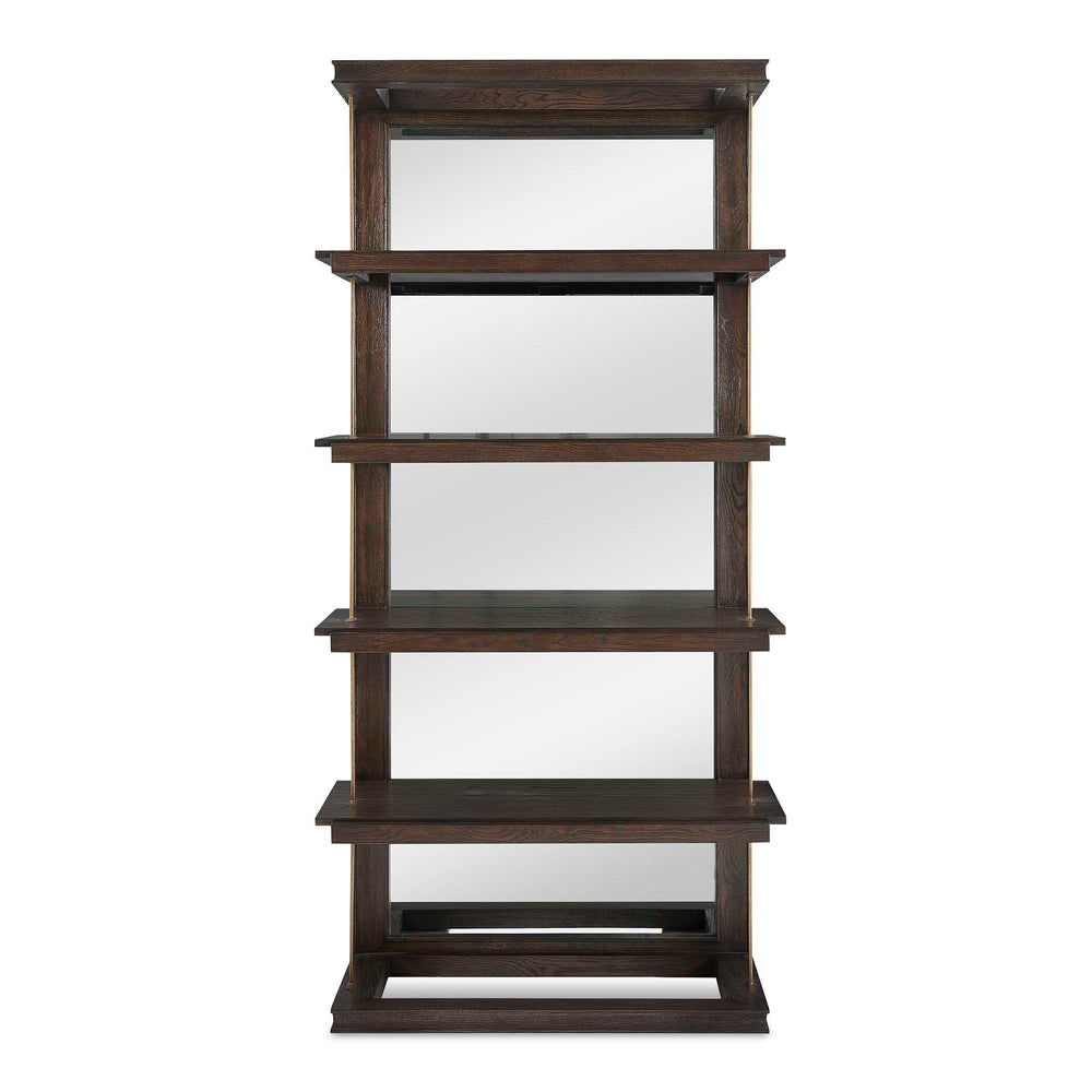 Uttermost Kai Dark Walnut Etagere With Gold Accents - 5 Open Shelves & Mirrored Back For Elegance Brass,Woodtone Oak Wood,Mdf,Mirror,Iron 50229