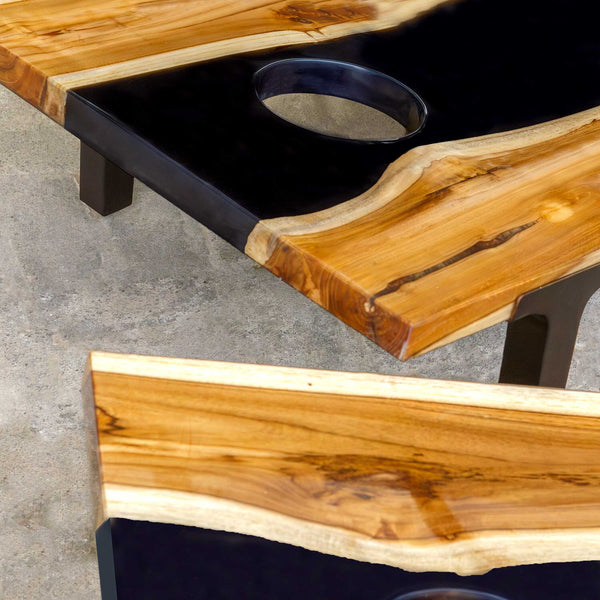 Uttermost Clearwood Black Cornhole Game Set For Outdoor Fun - Includes 8 Professional Bags & Covers Black,Woodtone Teak Wood With Resin And Metal 50309