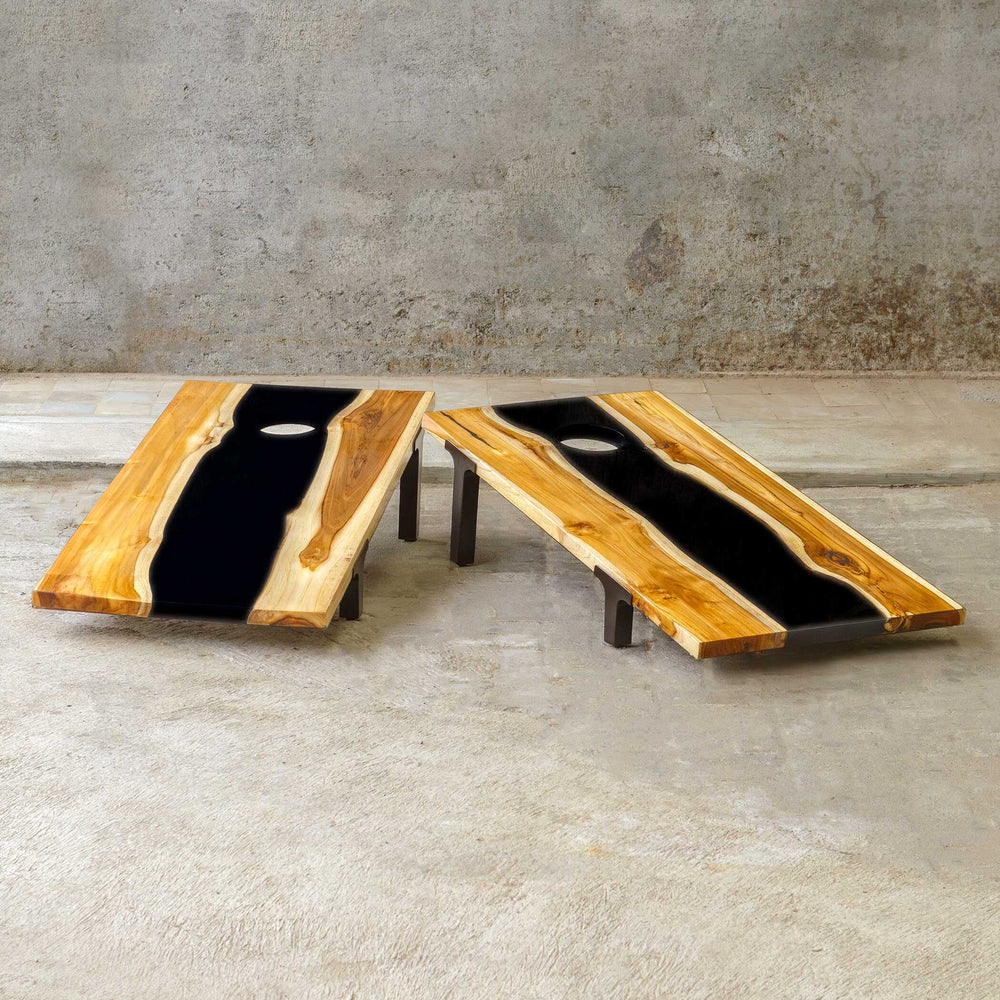 Uttermost Clearwood Black Cornhole Game Set For Outdoor Fun - Includes 8 Professional Bags & Covers Black,Woodtone Teak Wood With Resin And Metal 50309