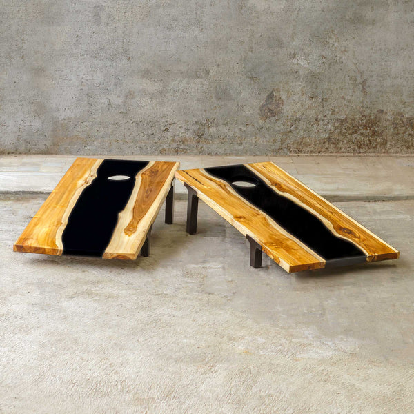 Uttermost Clearwood Black Cornhole Game Set For Outdoor Fun - Includes 8 Professional Bags & Covers Black,Woodtone Teak Wood With Resin And Metal 50309