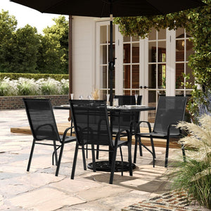 English Elm Brazos 5-Piece Commercial-Grade Patio Dining Set with Stylish Tempered Glass Table and Chairs Black FV-120B-303C-GG