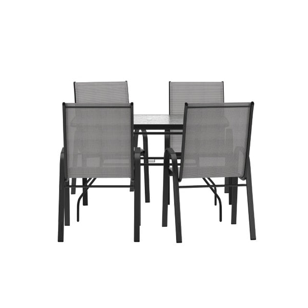 English Elm Brazos 5-Piece Commercial-Grade Patio Dining Set with Stylish Tempered Glass Table and Chairs Gray FV-120B-303CG-GG