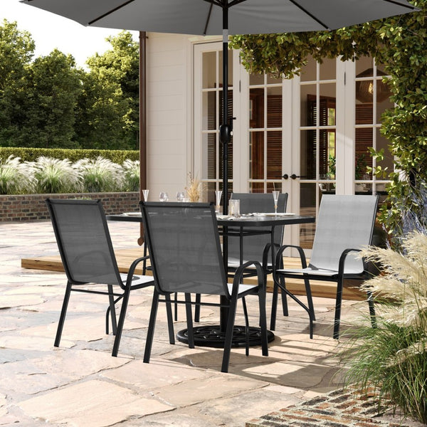 English Elm Brazos 5-Piece Commercial-Grade Patio Dining Set with Stylish Tempered Glass Table and Chairs Gray FV-120B-303CG-GG