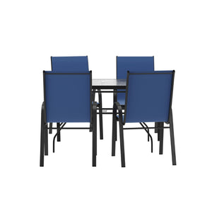 English Elm Brazos 5-Piece Commercial-Grade Patio Dining Set with Stylish Tempered Glass Table and Chairs Navy FV-120B-303CNV-GG