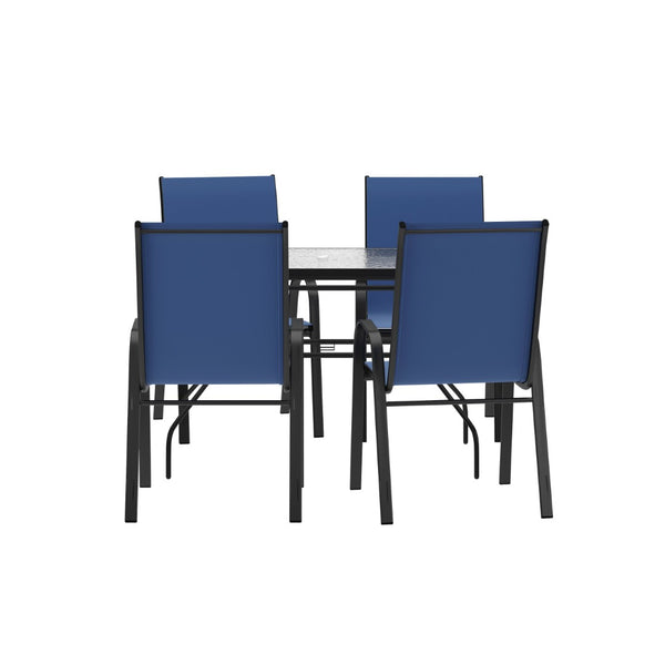 English Elm Brazos 5-Piece Commercial-Grade Patio Dining Set with Stylish Tempered Glass Table and Chairs Navy FV-120B-303CNV-GG