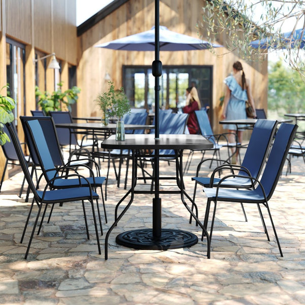 English Elm Brazos 5-Piece Commercial-Grade Patio Dining Set with Stylish Tempered Glass Table and Chairs Navy FV-120B-303CNV-GG