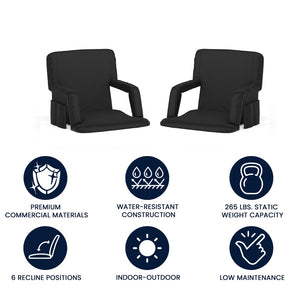 English Elm Malta Set of 2 Portable Lightweight Reclining Stadium Chairs for Ultimate Comfort and Convenience Black FV-FA090-BK-2-GG