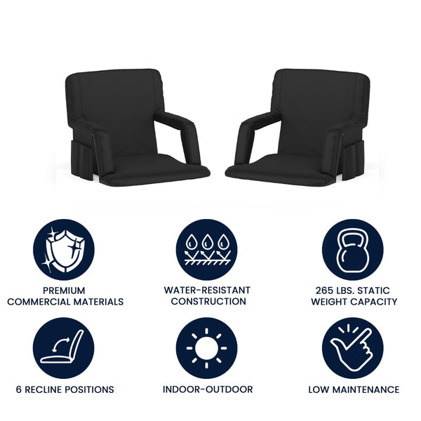 English Elm Malta Set of 2 Portable Lightweight Reclining Stadium Chairs for Ultimate Comfort and Convenience Black FV-FA090-BK-2-GG