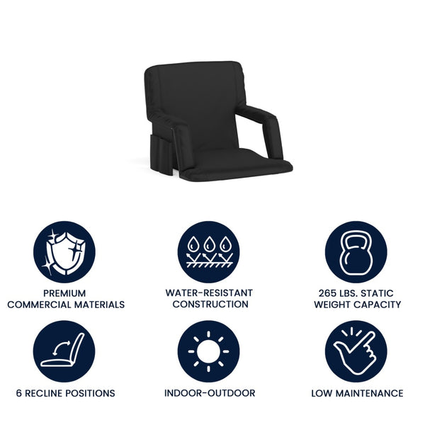 English Elm Malta Portable Lightweight Reclining Stadium Chair with Padded Comfort, Adjustable Straps & Storage Black FV-FA090-BK-GG