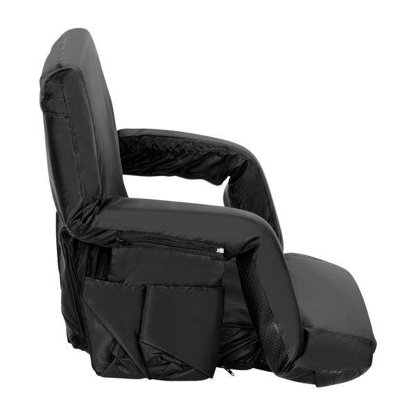 English Elm Malta Portable Lightweight Reclining Stadium Chair with Padded Comfort, Adjustable Straps & Storage Black FV-FA090-BK-GG