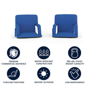 English Elm Malta Set of 2 Portable Lightweight Reclining Stadium Chairs for Ultimate Comfort and Convenience Blue FV-FA090-BL-2-GG