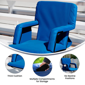 English Elm Malta Portable Lightweight Reclining Stadium Chair with Padded Comfort, Adjustable Straps & Storage Blue FV-FA090-BL-GG