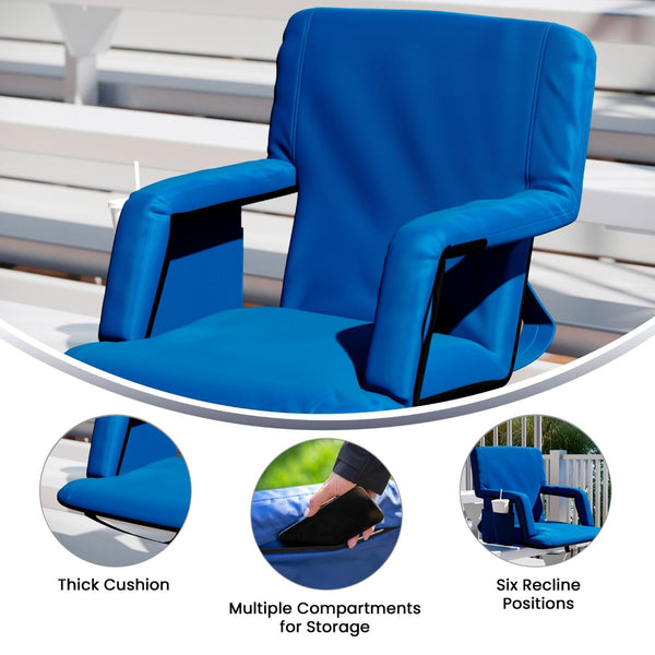 English Elm Malta Portable Lightweight Reclining Stadium Chair with Padded Comfort, Adjustable Straps & Storage Blue FV-FA090-BL-GG