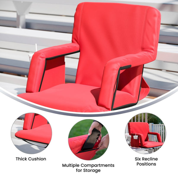 English Elm Malta Set of 2 Portable Lightweight Reclining Stadium Chairs for Ultimate Comfort and Convenience Red FV-FA090-RD-2-GG