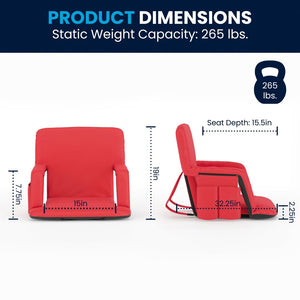 English Elm Malta Set of 2 Portable Lightweight Reclining Stadium Chairs for Ultimate Comfort and Convenience Red FV-FA090-RD-2-GG