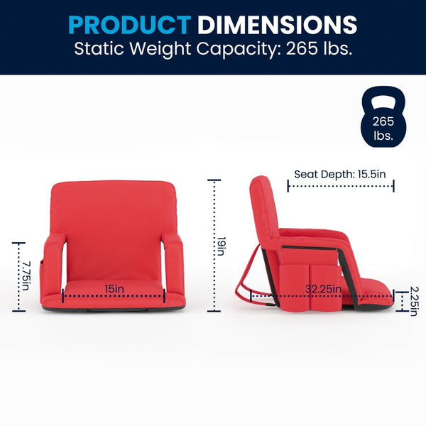 English Elm Malta Set of 2 Portable Lightweight Reclining Stadium Chairs for Ultimate Comfort and Convenience Red FV-FA090-RD-2-GG