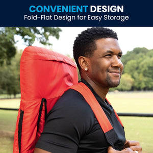 English Elm Malta Portable Lightweight Reclining Stadium Chair with Padded Comfort, Adjustable Straps & Storage Red FV-FA090-RD-GG