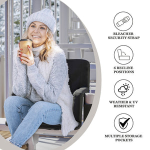 English Elm Malta Portable Heated Reclining Stadium Chair with Armrests, USB Power & Convenient Storage Pockets Black FV-FA090H-BK-GG