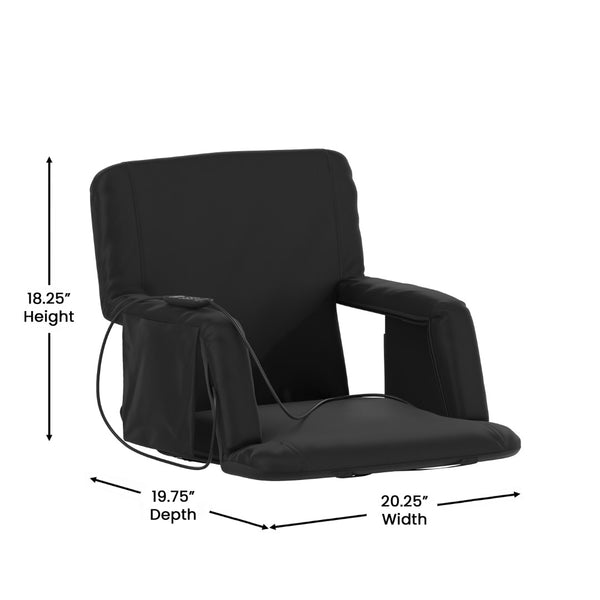 English Elm Malta Portable Heated Reclining Stadium Chair with Armrests, USB Power & Convenient Storage Pockets Black FV-FA090H-BK-GG