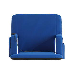 English Elm Malta Portable Heated Reclining Stadium Chair with Armrests, USB Power & Convenient Storage Pockets Blue FV-FA090H-BL-GG